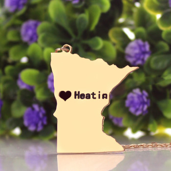 Custom Minnesota State Shaped Necklaces With Heart Name Rose Gold Custom Minnesota State Shaped Necklaces With Heart Name Rose Gold
