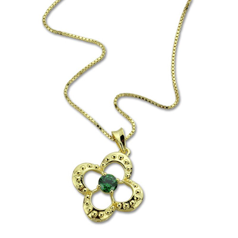 Clover lucky charm necklace with optional birthstone, gallery image