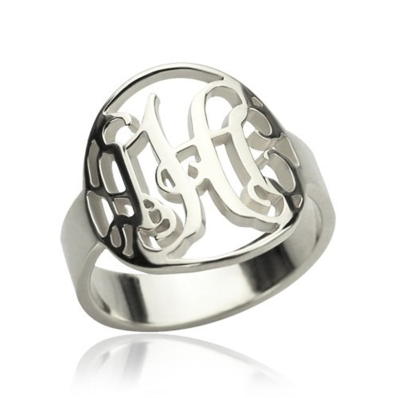 Cut-out monogram initial ring product view
