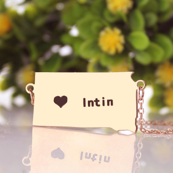 South Dakota State Shaped Necklaces With Heart Name Rose Gold