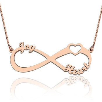 Heart Infinity Necklace 1-3 Names 18ct Rose Gold Plated Heart Infinity Necklace 1-3 Names 18ct Rose Gold Plated