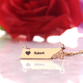 Custom Tennessee State Shaped Necklaces With Heart Name Rose Gold Custom Tennessee State Shaped Necklaces With Heart Name Rose Gold