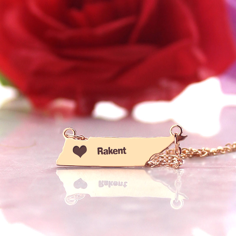 Tennessee State Heart Name Necklace Custom Tennessee state-shaped heart name necklace product image
