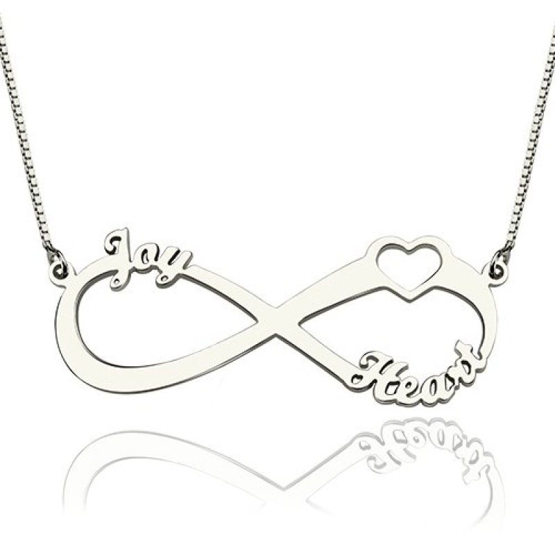 Heart infinity necklace detail view