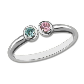 2 Stone Dual Birthstone Cuff Ring Sterling Silver 2 Stone Dual Birthstone Cuff Ring Sterling Silver