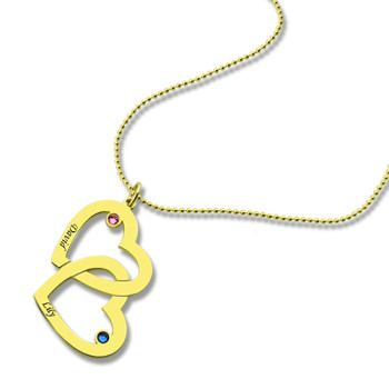 Custom Birthstone Heart in Heart Name Necklace 18ct Gold Plated Custom Birthstone Heart in Heart Name Necklace 18ct Gold Plated
