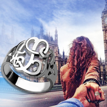 Personalised Hand Drawing Monogrammed Ring Silver Personalised Hand Drawing Monogrammed Ring Silver