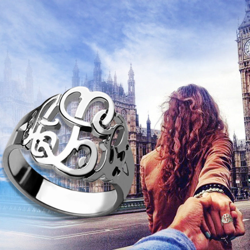 Personalised hand-drawn monogram ring product image
