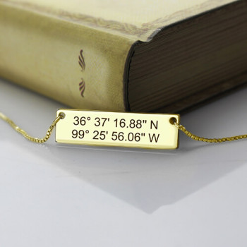 GPS Map Nautical Coordinates Necklace Silver in 18ct Gold Plated GPS Map Nautical Coordinates Necklace Silver in 18ct Gold Plated