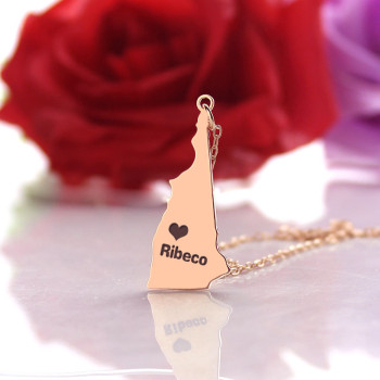 Custom New Hampshire State Shaped Necklaces With Heart Name Rose Gold Custom New Hampshire State Shaped Necklaces With Heart Name Rose Gold
