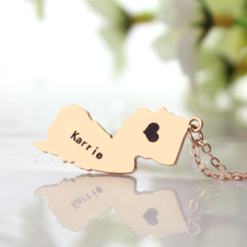 Custom New Jersey State Shaped Necklaces With Heart Name Rose Gold Custom New Jersey State Shaped Necklaces With Heart Name Rose Gold