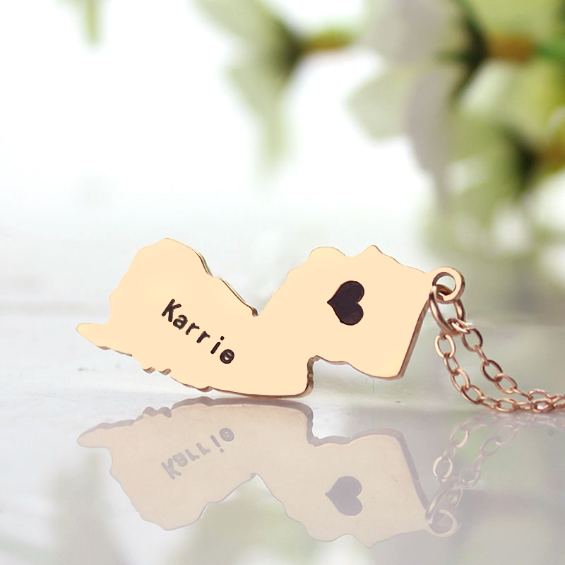 Custom New Jersey state-shaped heart name necklace product image
