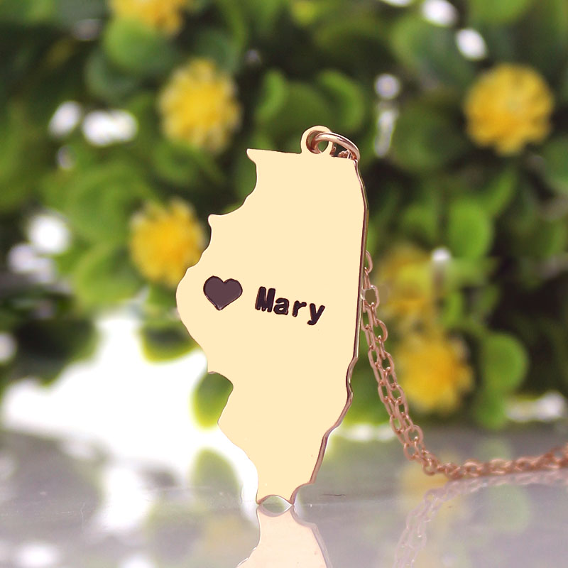 Illinois state-shaped heart name necklace product view