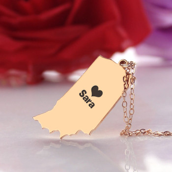 Custom Indiana State Shaped Necklaces With Heart Name Rose Gold Custom Indiana State Shaped Necklaces With Heart Name Rose Gold
