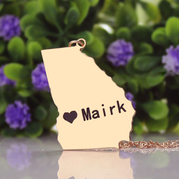 Custom Georgia State Shaped Necklaces With Heart Name Rose Gold Custom Georgia State Shaped Necklaces With Heart Name Rose Gold