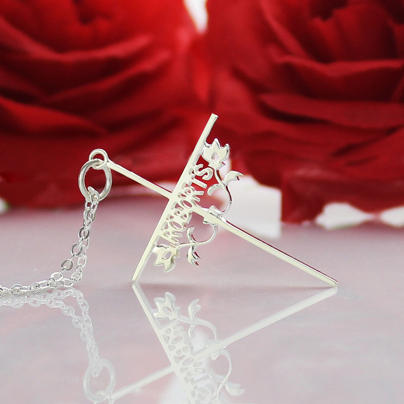 Personalised Cross Name Necklace with Rose Personalised cross name necklace with rose detail