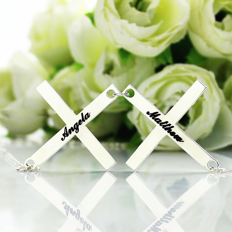 Silver Greece Double Cross Name Necklace Silver Greece double cross name necklace product image