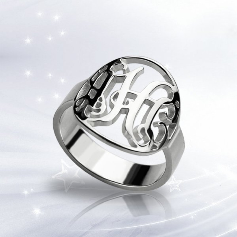 Cut-out monogram initial ring product view