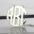 18ct solid white gold block initial monogram pendant necklace