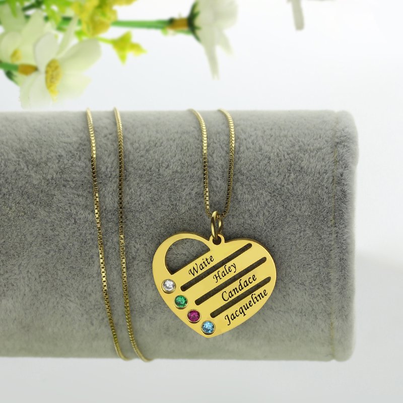 Engraved Heart Name Necklace Detail Personalised mother’s birthstone heart name necklace detail view