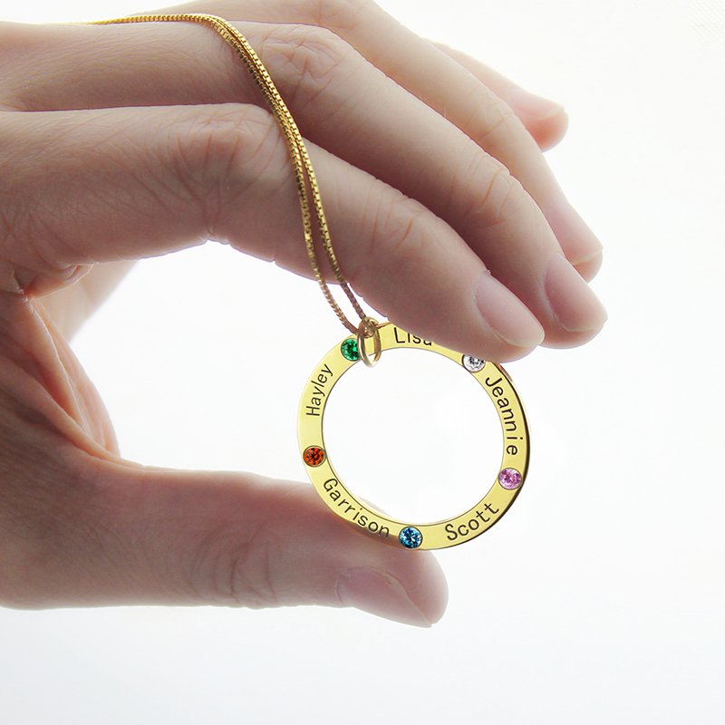 Engraved family names and birthstone necklace product image