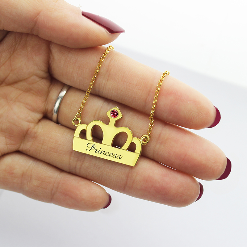 Personalised princess crown charm necklace with name engraving