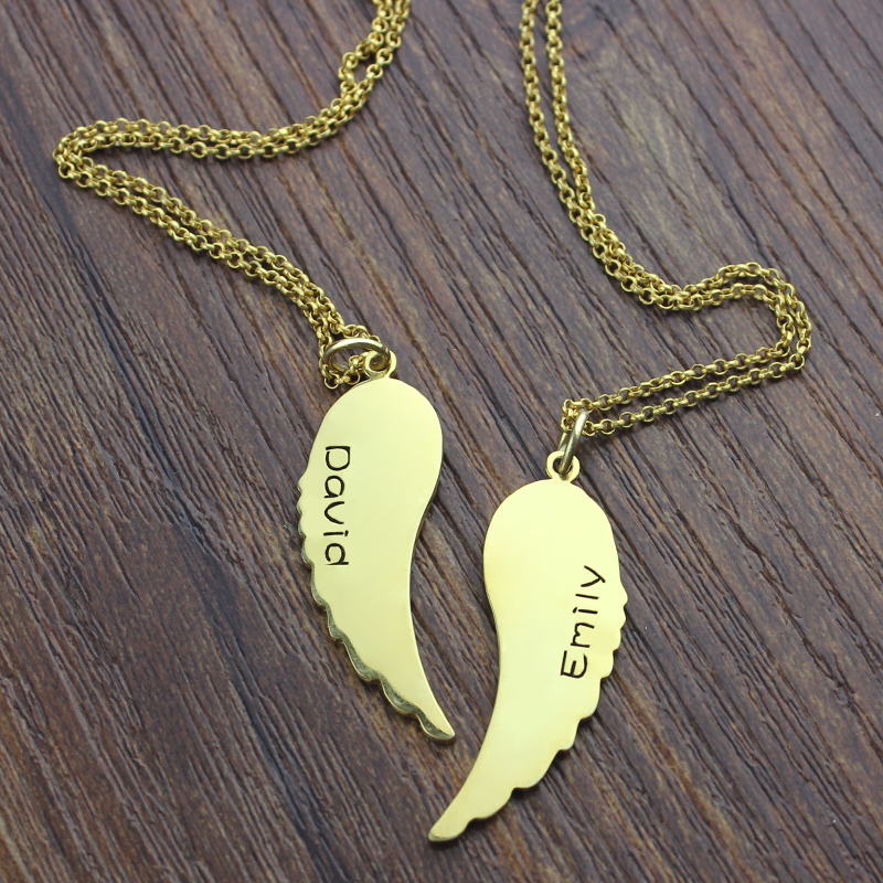 Personalised Angel Wings Necklace Set Personalised angel wings necklace set for couples