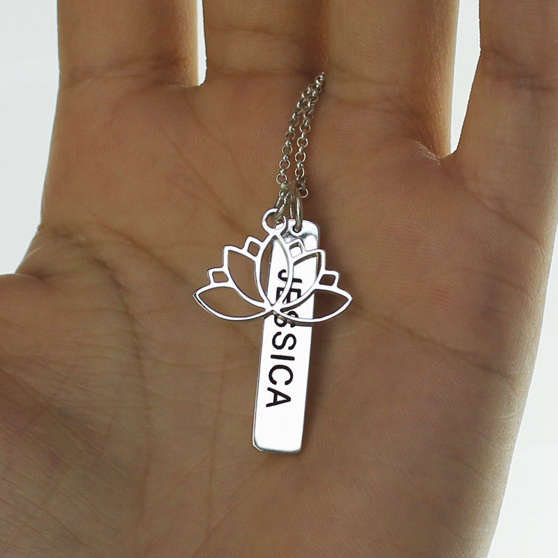 Personalised lotus flower yoga necklace product image