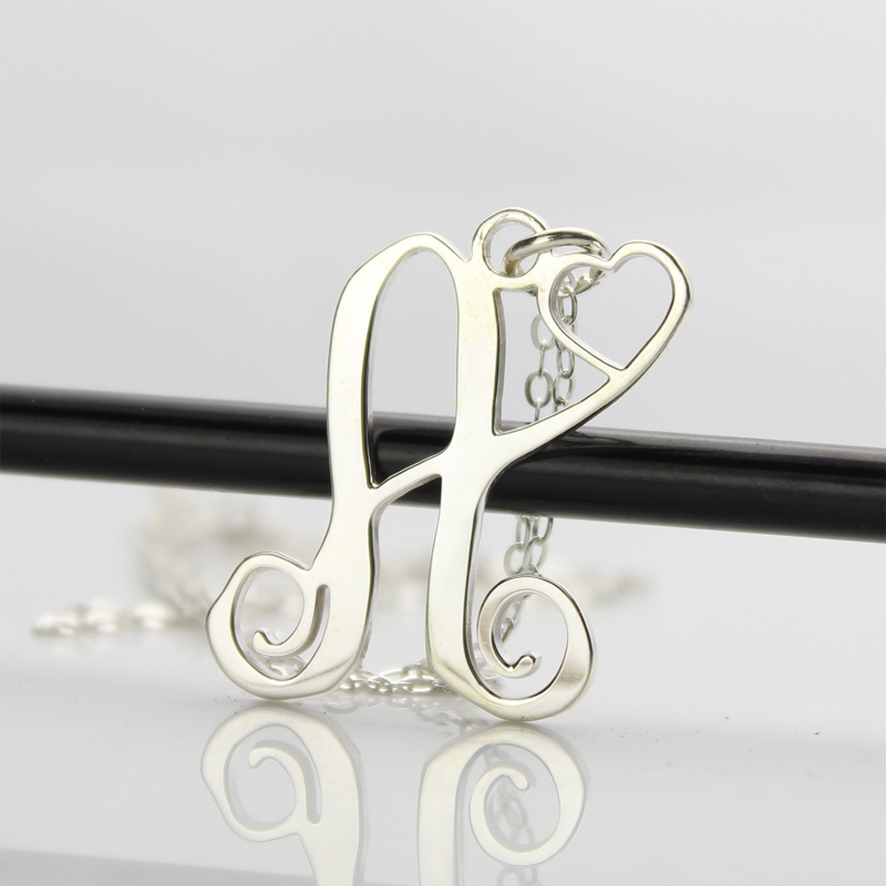 Custom heart initial monogram necklace detail image