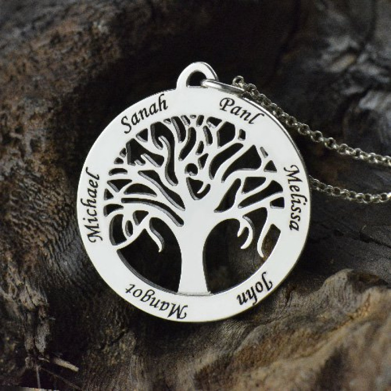Silver Tree of Life Engraved Names Necklace Silver Tree of Life necklace with engraved names