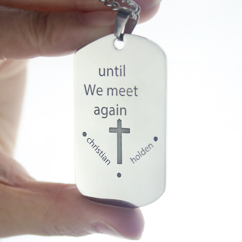 Personalised remembrance dog tag necklace detail view