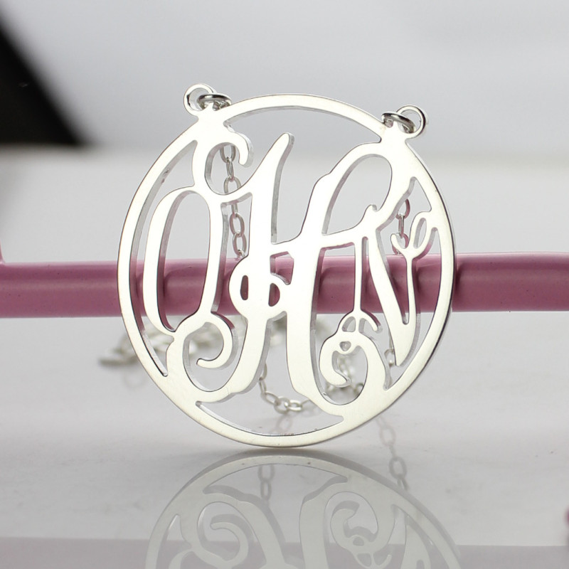 18ct white gold circle monogram necklace gallery image