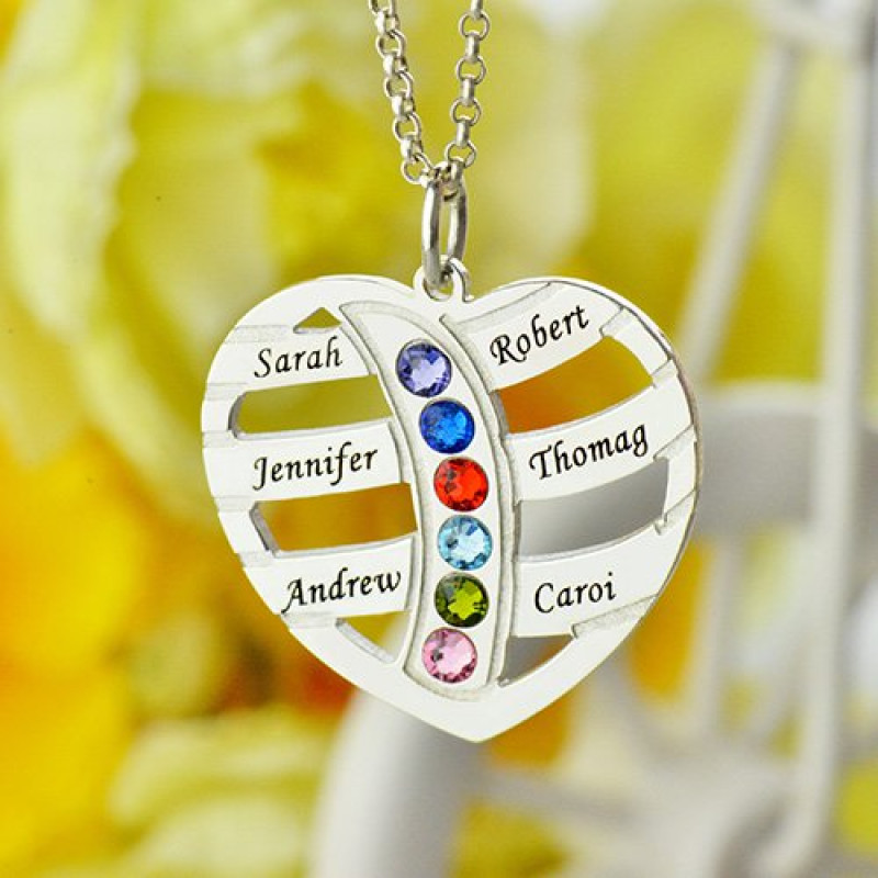 Personalised heart necklace with names and birthstones