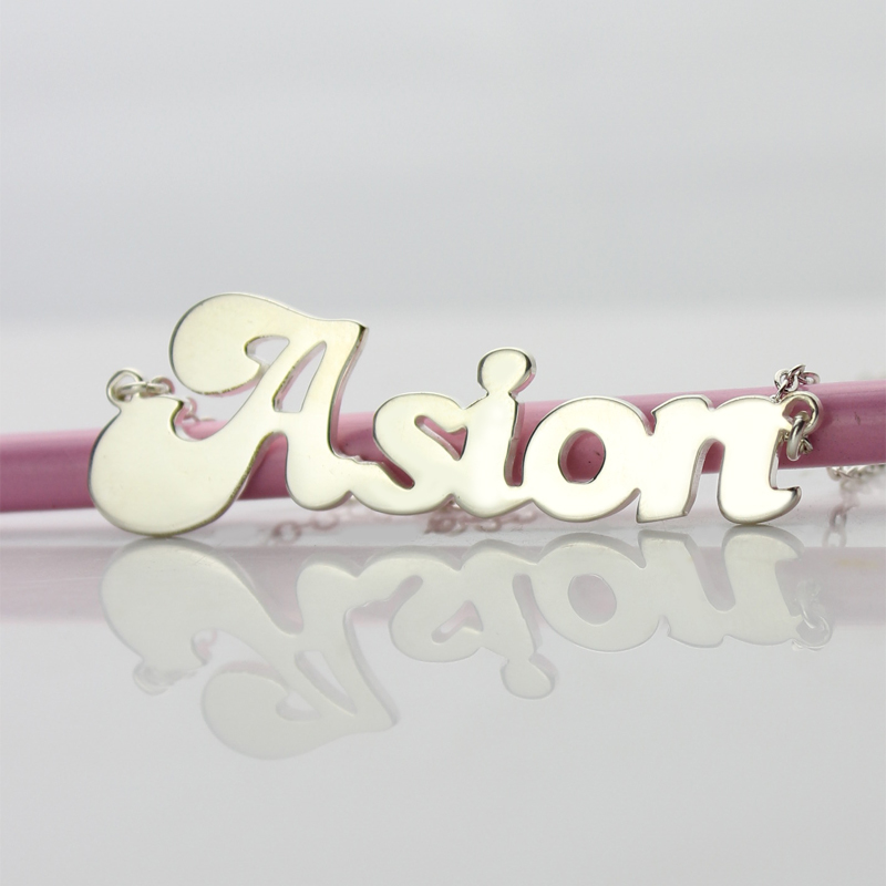 Personalised 18ct solid white gold BANANA font name necklace