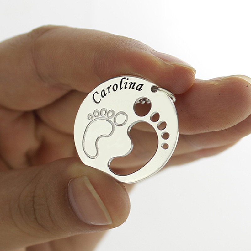 Baby Footprint Pendant Detail Sterling silver baby footprint name pendant detail