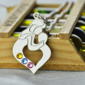Personalised mother and child heart birthstone necklace