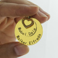 Engraved name detail on personalised family disc necklace