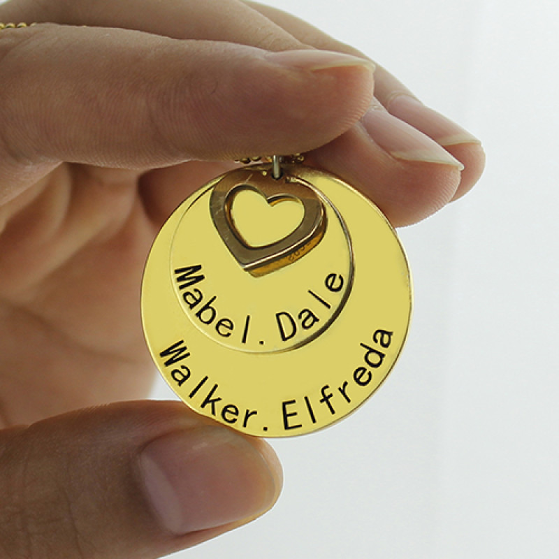Engraved name detail on personalised family disc necklace