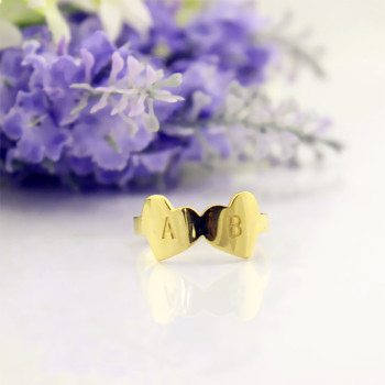 Custom Double Heart Ring Engraved Letter 18ct Gold Plated Custom Double Heart Ring Engraved Letter 18ct Gold Plated