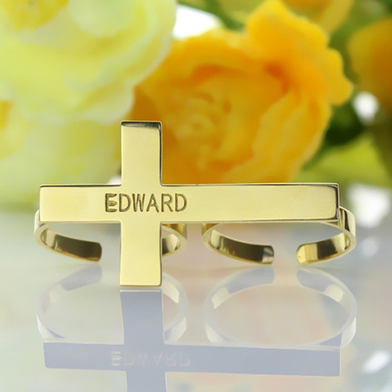 Engraved name two-finger cross ring product image