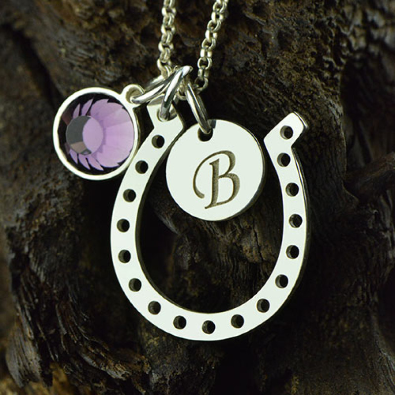 Personalised Horseshoe Necklace Horseshoe necklace with personalised initial and crystal charm