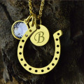 Horseshoe Initial Charm Necklace Personalised horseshoe pendant necklace with initial charm