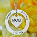 Circle heart pendant on personalised family names necklace