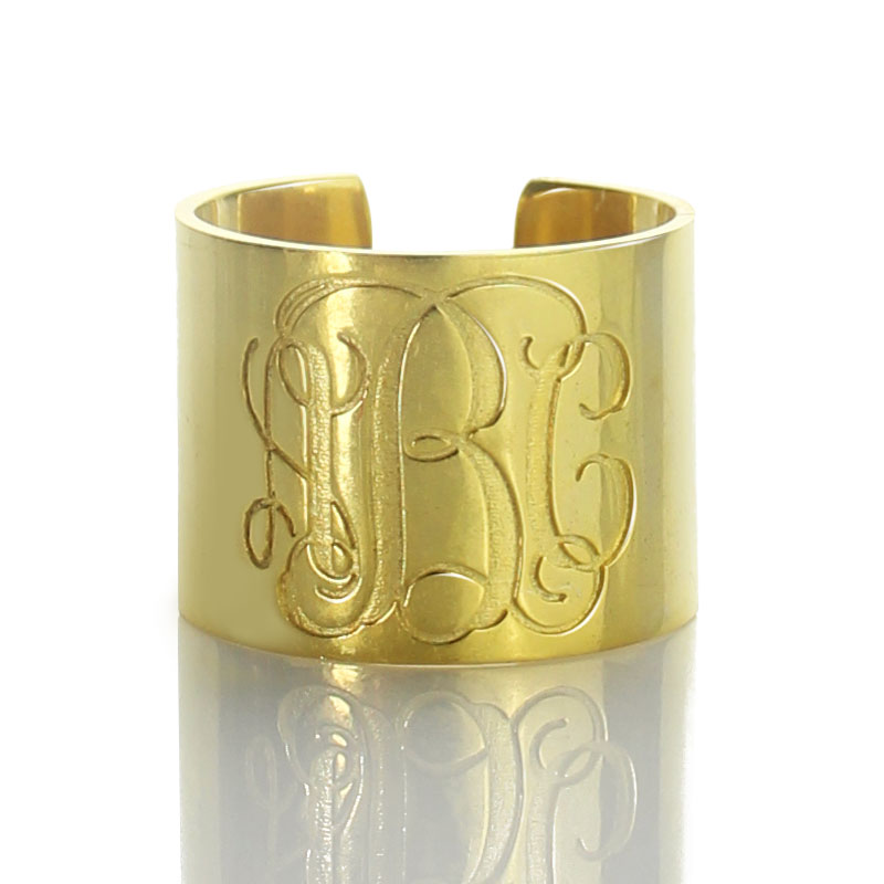 Personalised script monogram cuff ring view