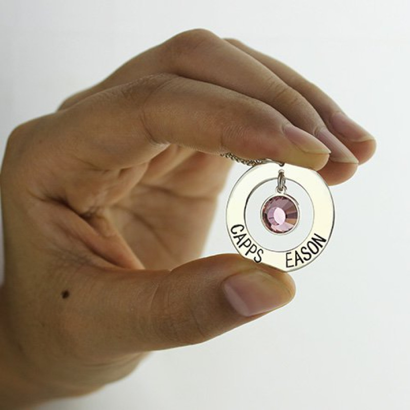 Personalised circle name pendant with birthstone
