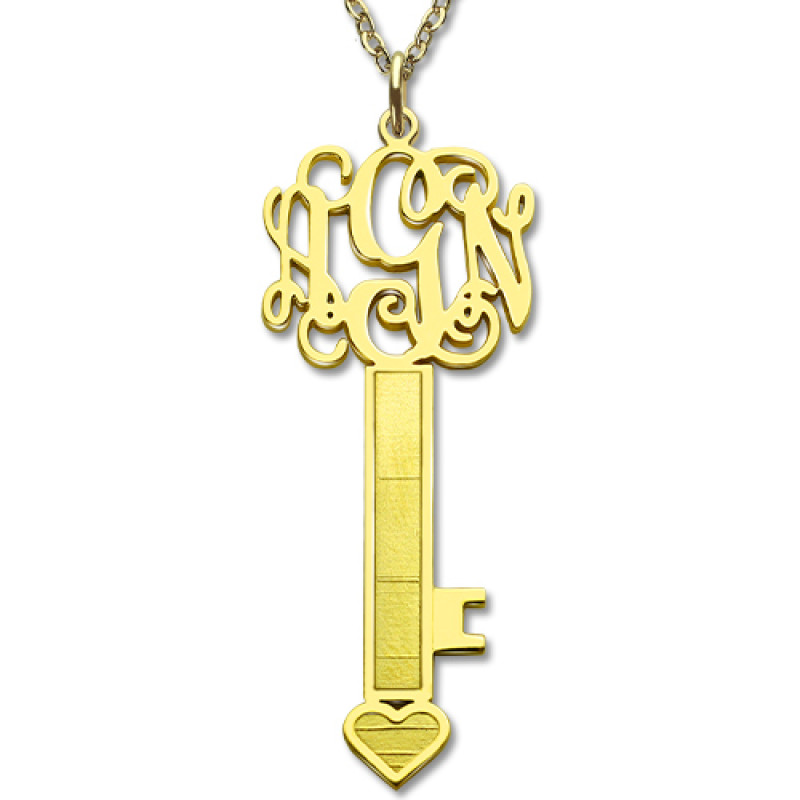18ct gold plated key monogram initial necklace