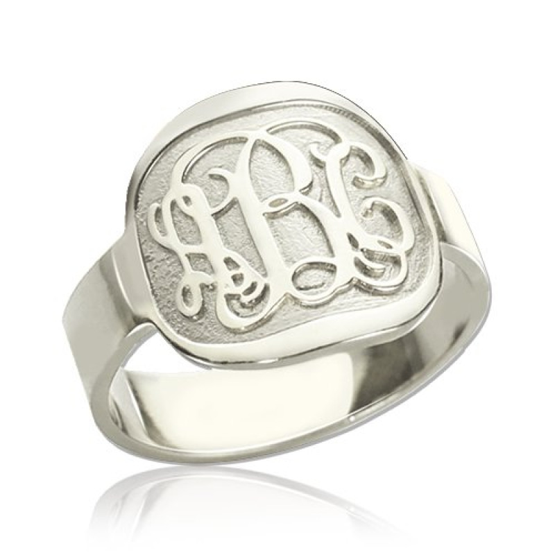 Engraved sterling silver monogram ring