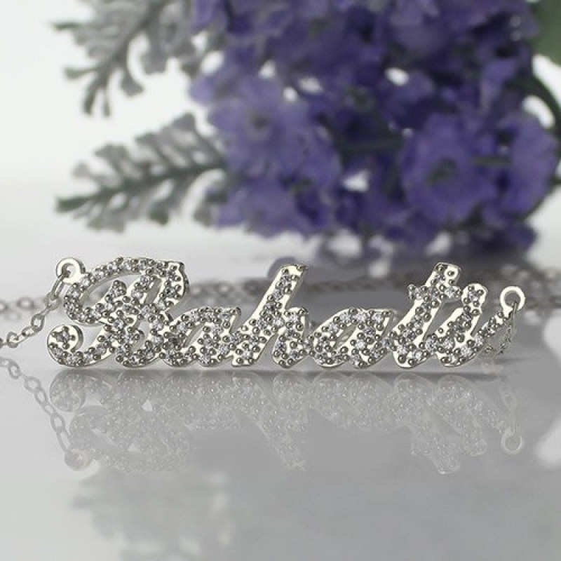 Personalised Carrie name necklace with birthstone detailing