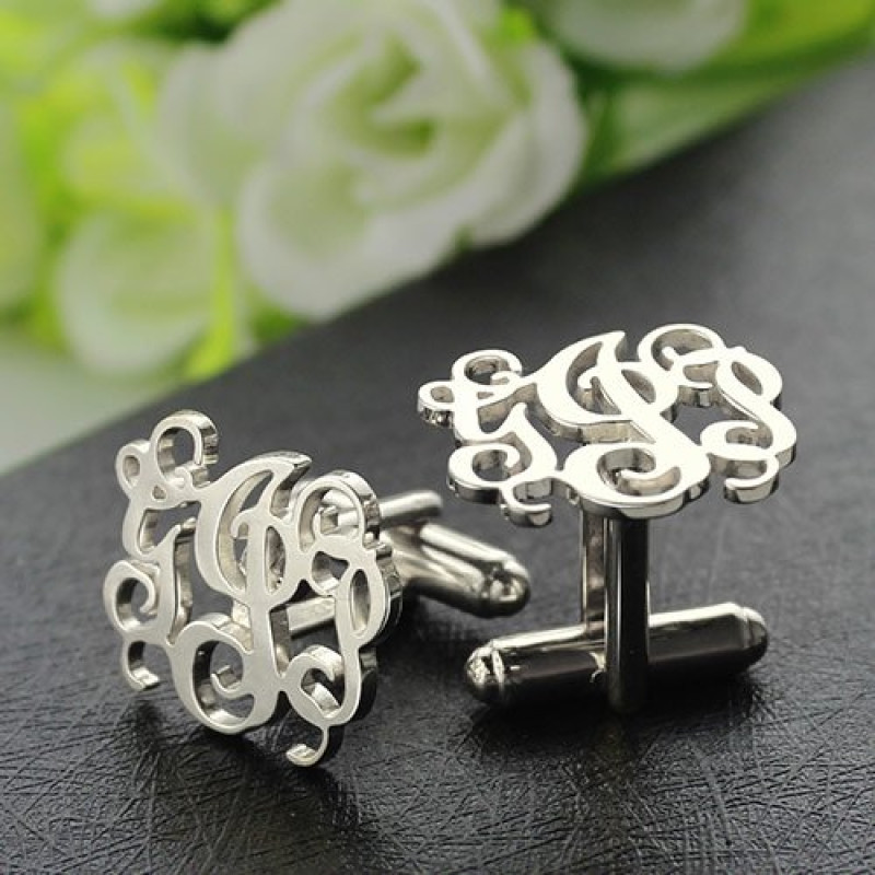 Personalised Script Monogram Cufflinks Personalised three-initial script monogram cufflinks