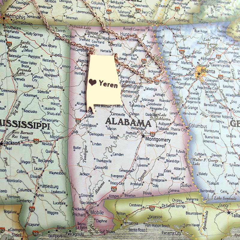 Personalised Alabama Map Name Necklace Personalised Alabama map name necklace product view